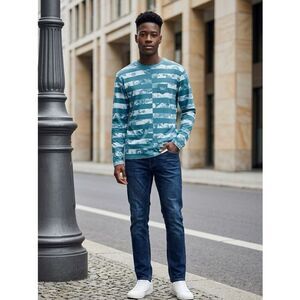NWT The Hideout Clothing Men’s Flower Era Blue Striped Long Sleeve - Size Medium